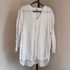 L.L. Bean White Linen V-Neck Tunic Top